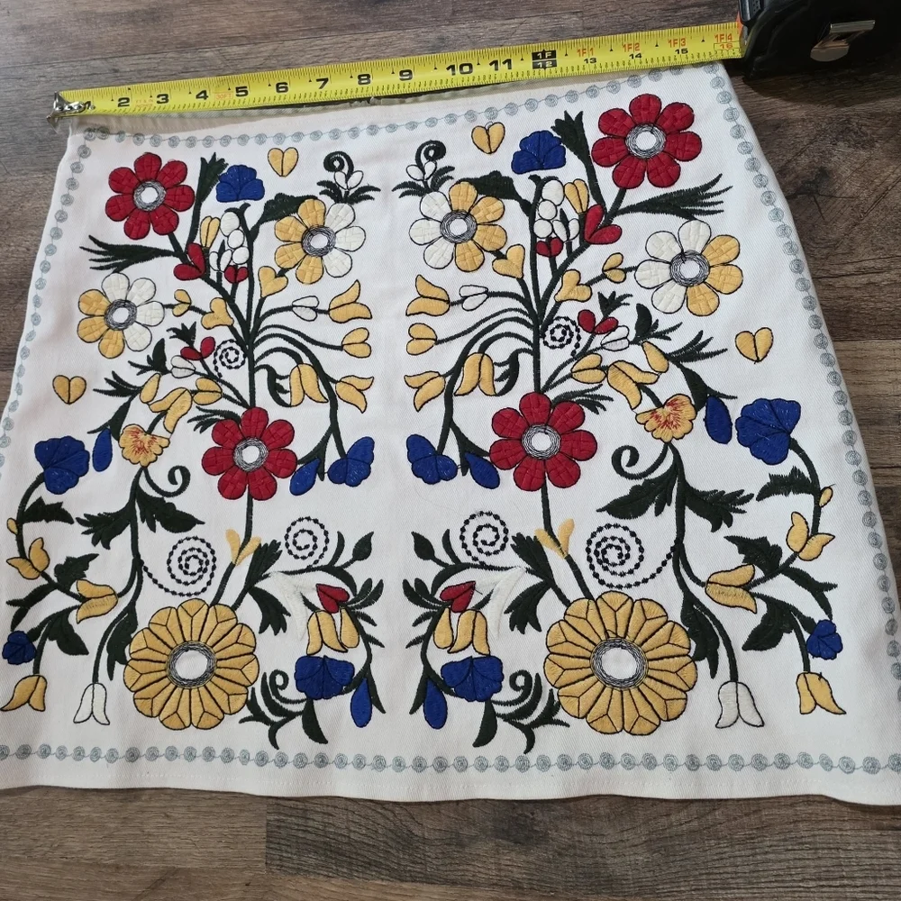 Velzera White Mini Skirt with Red, Yellow & Blue Floral Embroidery